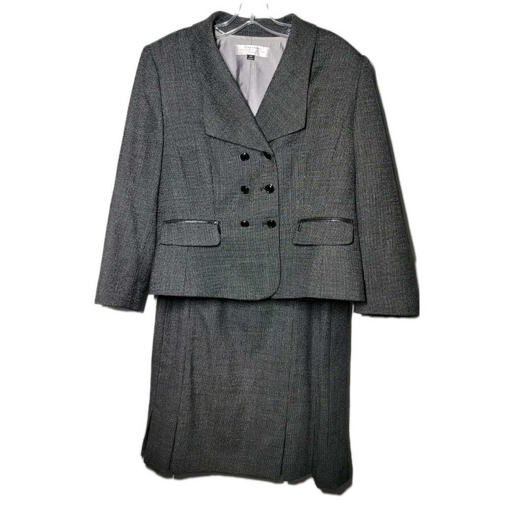 Tahari  Womens  Size 12P Levine Wool Gray Blazer & Skirt Suit Business